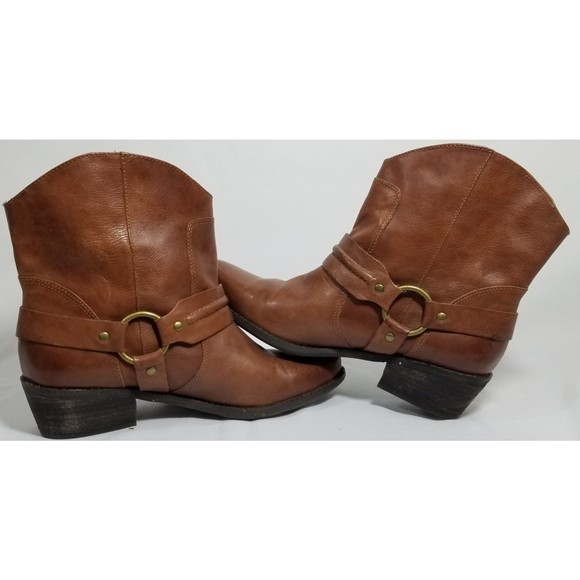 Franco Sarto Wade Brown Leather Harness Western Rodeo Above Ankle Boots 7.5 - Picture 5 of 6